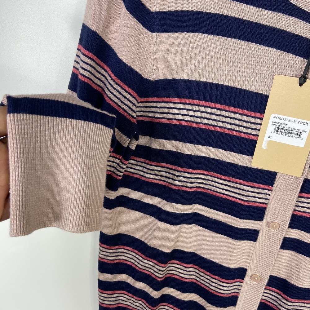 Halogen Nordstrom women cardigan size M stripes cotton long sleeve pink Office - Picture 4 of 7